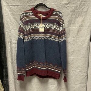 Schott Bros Men's Blue and Red Patterned Sweater